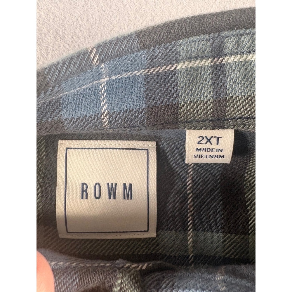 ROWM Tall Man Plaid Flannel Shirt Blue Green Grey 100% Cotton 2XT NWT - Picture 4 of 12